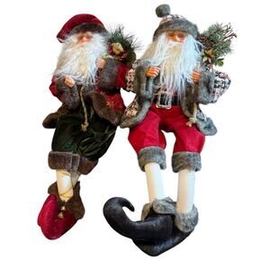Shelf Sitting Santa Claus (2) Christmas Holiday Fireplace Decor New Years Winter